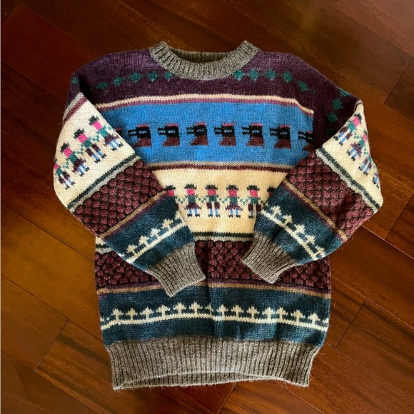 beautiful soft warm alpaca sweater South American vintage patterned knit 🦙🩵🌻 - Picture 1 of 6